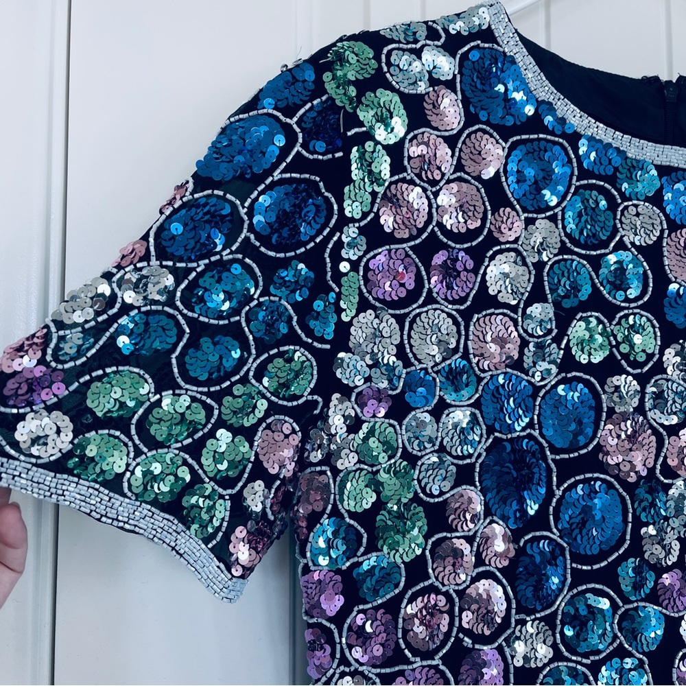 Vintage Niteline Gown Prom Dress Beaded Sequin Silk Sheath Cocktail Retro 80s